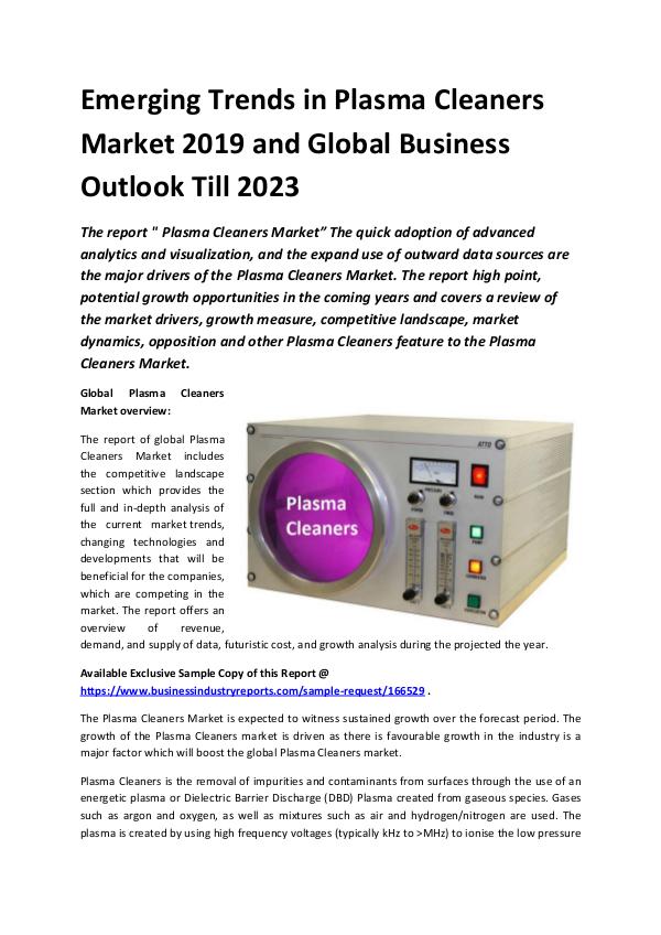 Global Plasma Cleaners Market Report 2019