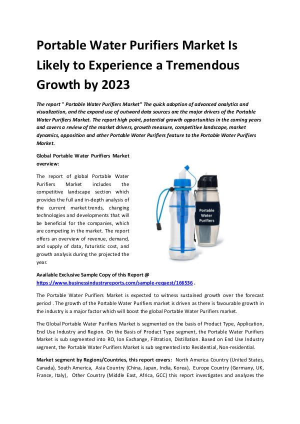 Market Research Reports Global Portable Water Purifiers Market Report 2019