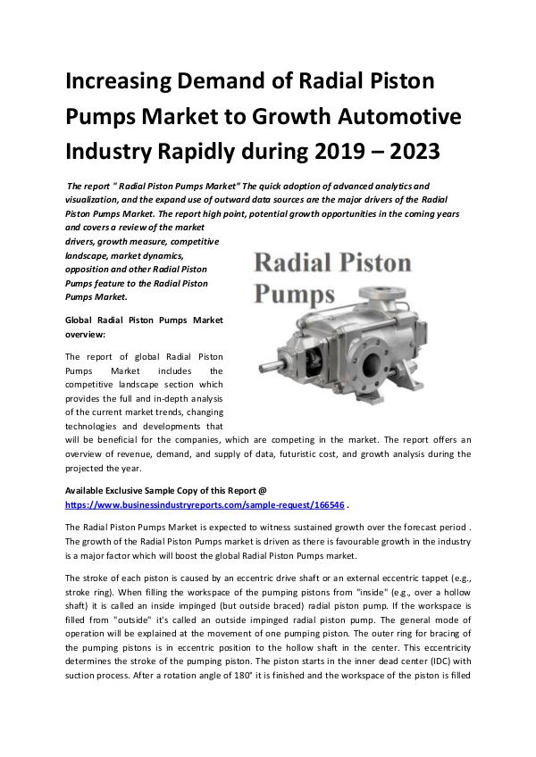 Market Research Reports Global Radial Piston Pumps Market Report 2019