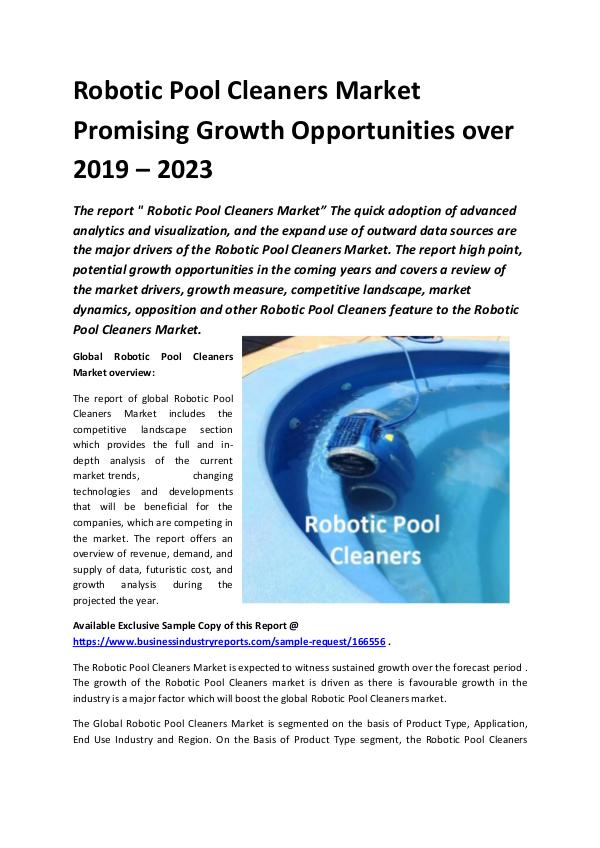 Global Robotic Pool Cleaners Market Report 2019