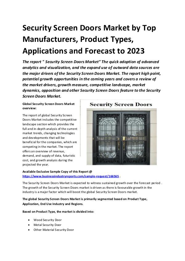 Market Research Reports Global Security Screen Doors Market Report 2019