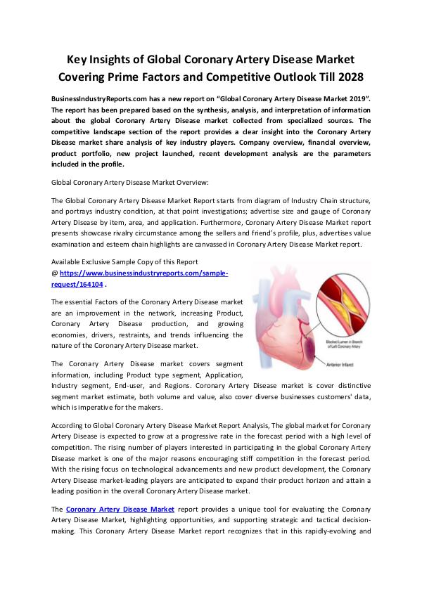 Market Research Reports Coronary Artery Disease Market 2019