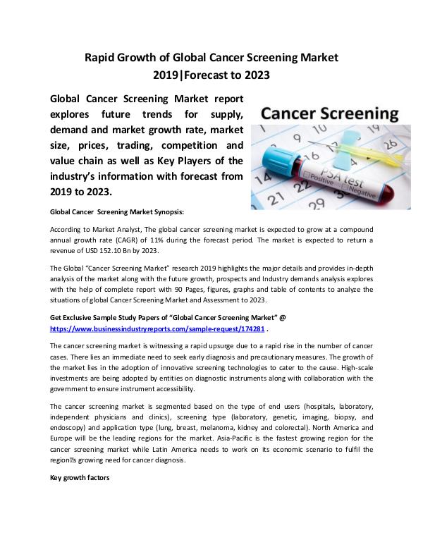 Market Research Reports Global Cancer Screening Market