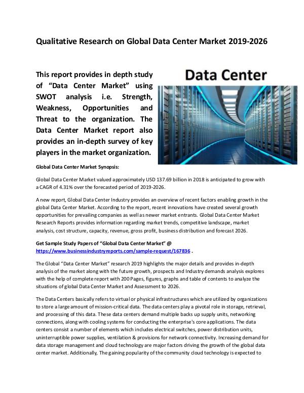 Market Research Reports Global Data Center Market Size study