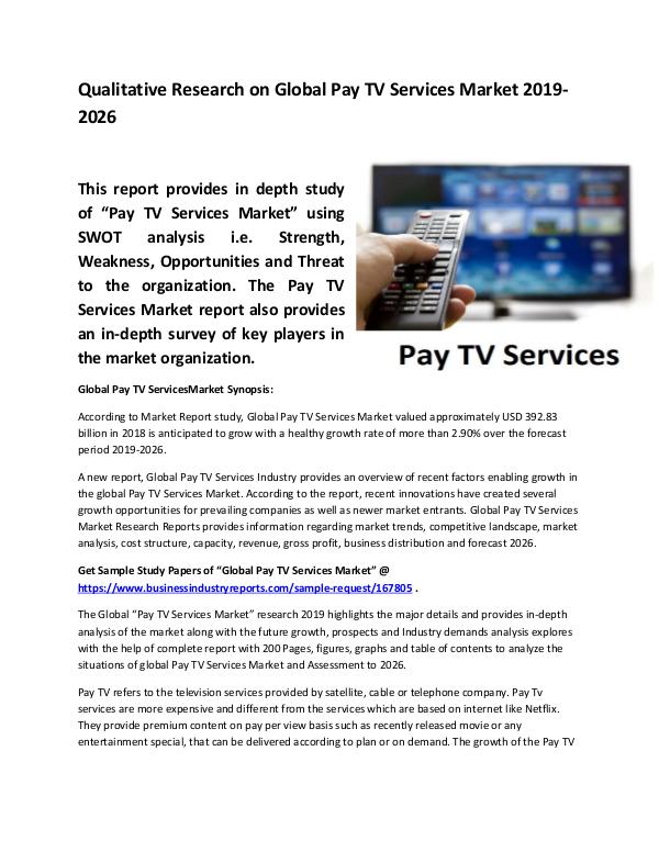 Market Research Reports Global Pay TV Services Market Size study