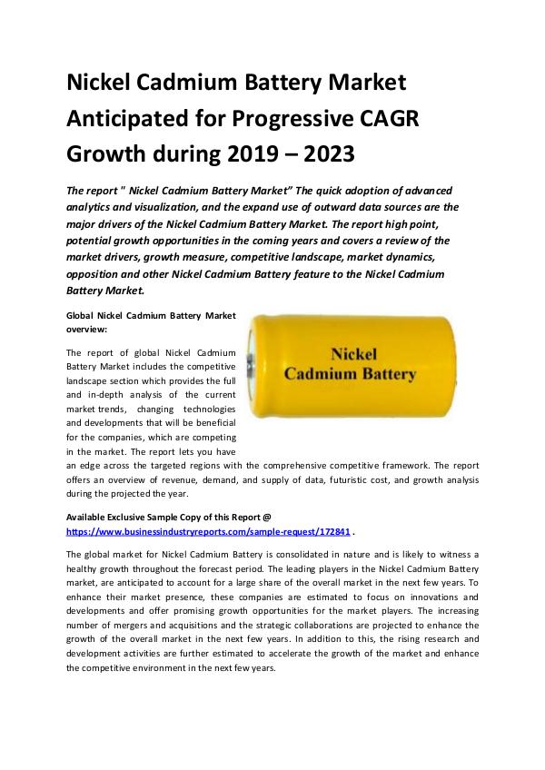 Market Research Reports Global Nickel Cadmium Battery Market Report 2019.d