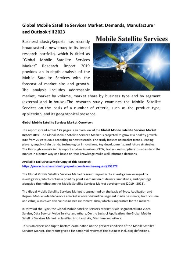 Market Research Reports Global Mobile Satellite Services Market Report 201