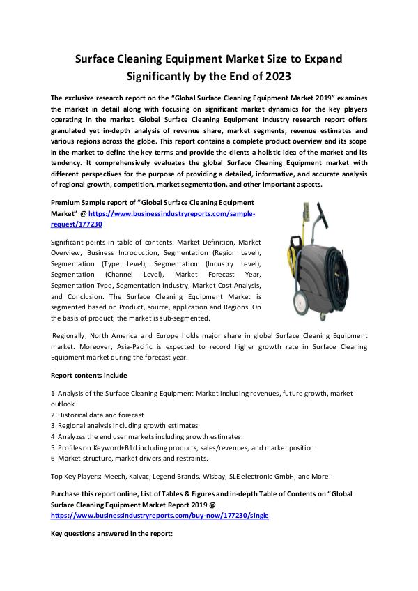 Surface Cleaning Equipment Market 2019