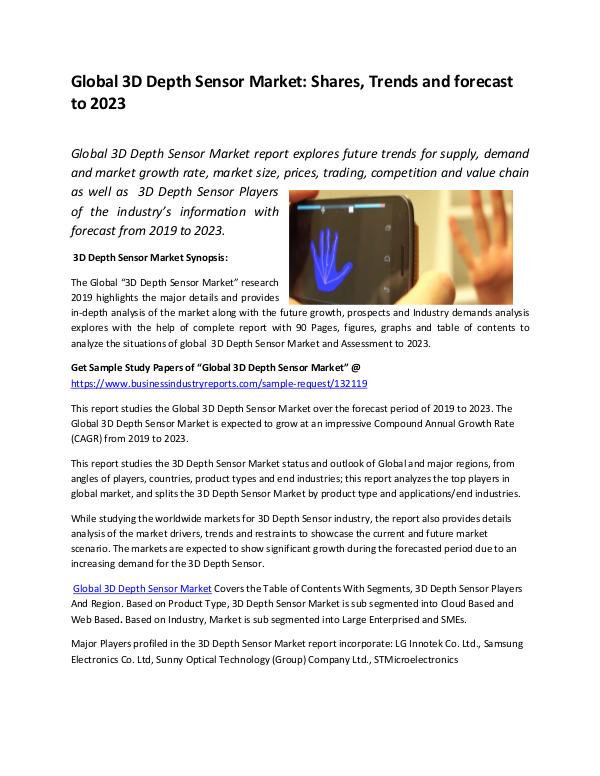 Market Research Reports Global 3D Depth Sensor Market
