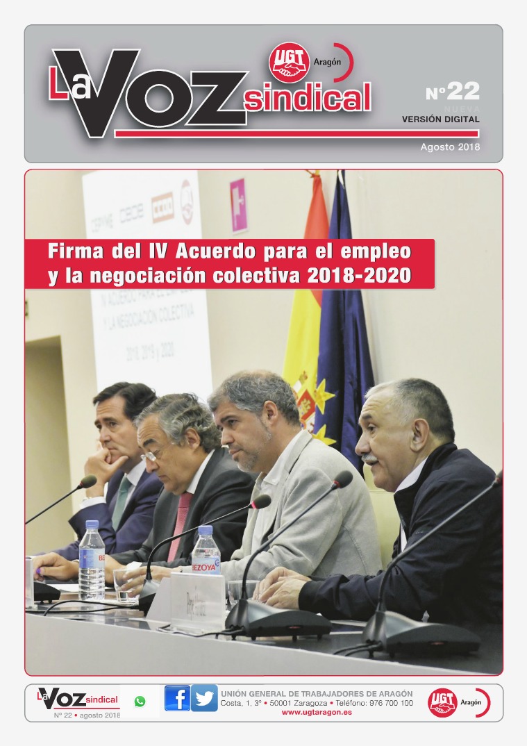 UGT Aragón. La voz Sindical Nº 22 Agosto 2018