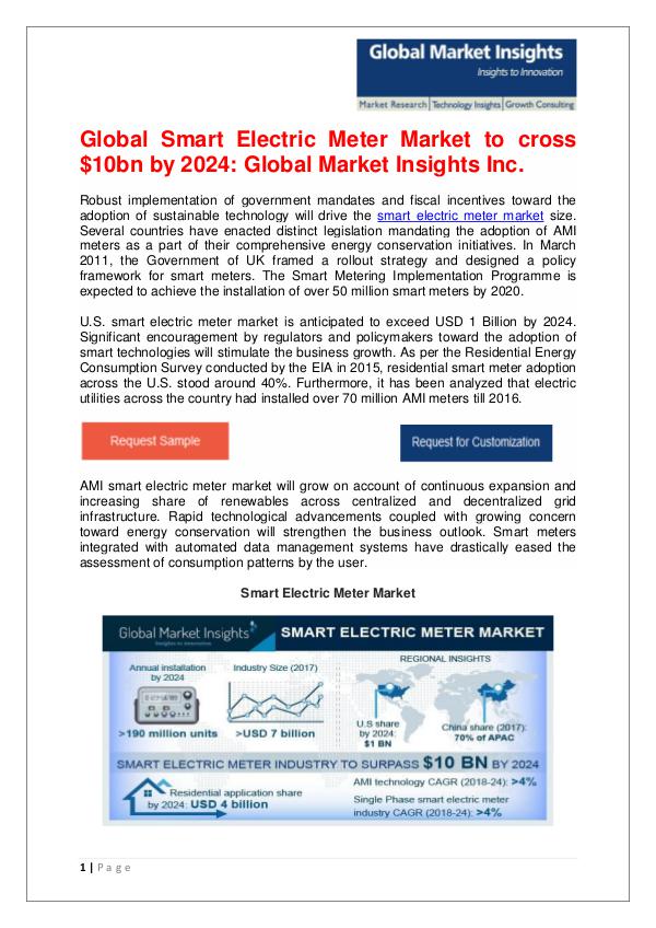 Smart Electric Meter Market to cross $10bn by 2024 Smart Electric Meter Market