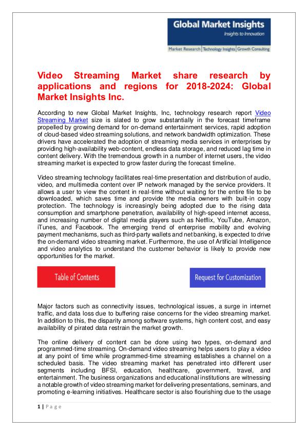 Video Streaming Market trends research and projections for 2018-2024 Video Streaming Market