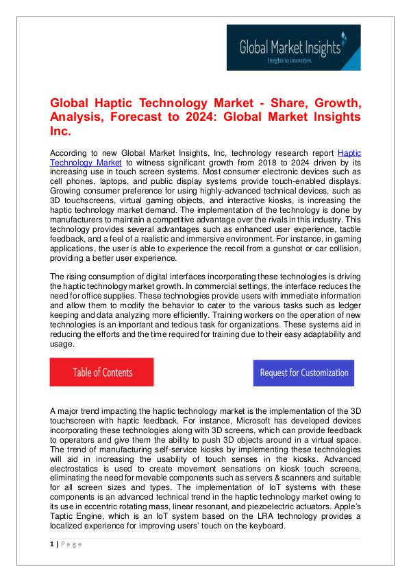 Haptic Technology Market - Share, Growth, Analysis, Forecast to 2024 Haptic Technology Market