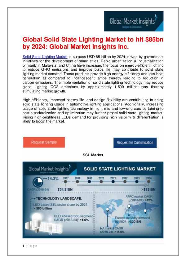 Europe OLED based SSL Market to 11%CAGR from 2018 to 2024 Solid State Lighting Market