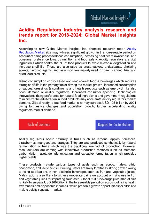 Acidity Regulators Market trends research by 2018-2024 Acidity Regulators Market