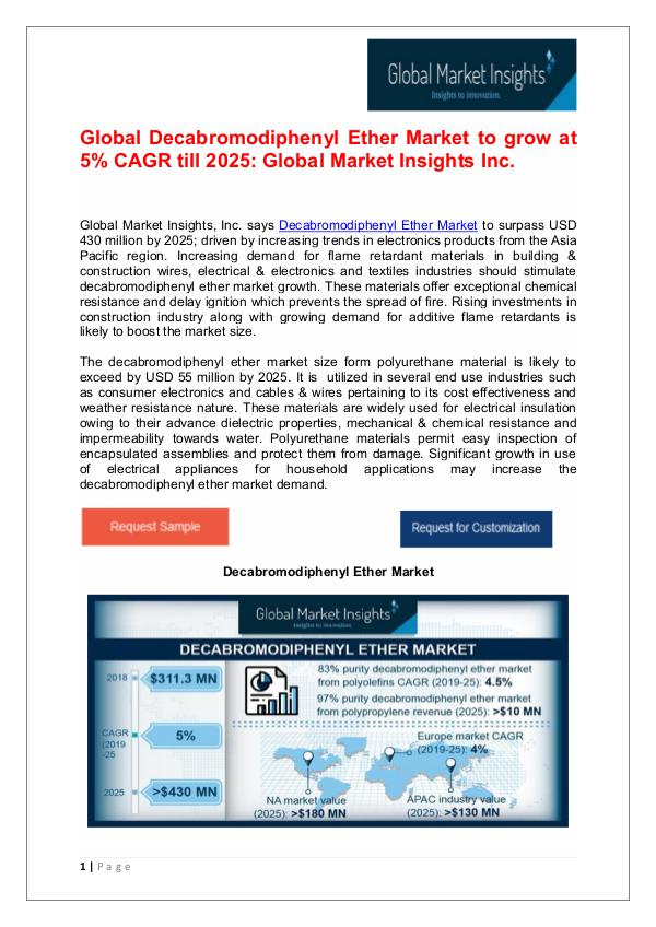 decaBDE Market to grow at 5% CAGR till 2025 Decabromodiphenyl Ether Market