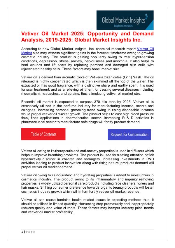 Vetiver Oil Market 2025: Opportunity and Demand Analysis, 2019-2025 Vetiver Oil Market