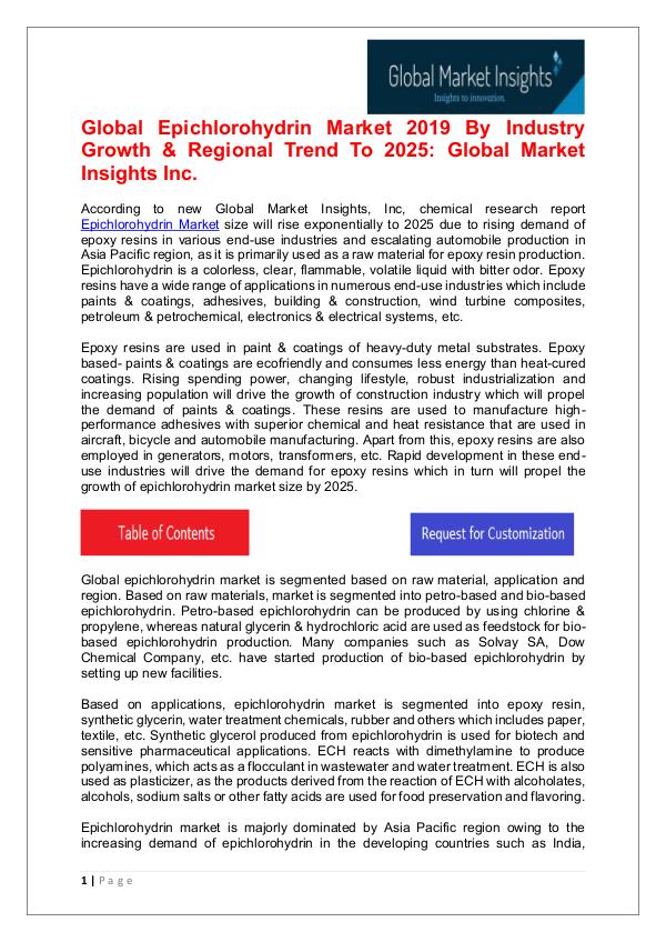 Epichlorohydrin Market - Share, Growth, Analysis, Forecast to 2025 Epichlorohydrin Market