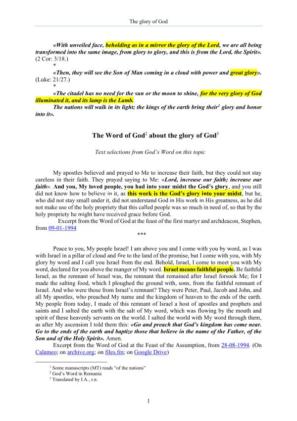 The Word of God about the Glory of God