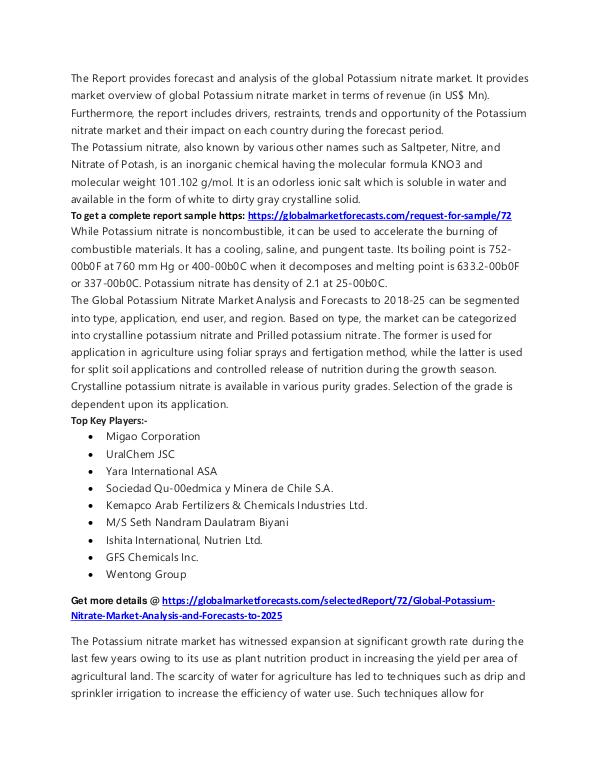 Freelancer Global Market Research Report Potassium Nitrate Market Foreacsts 2018