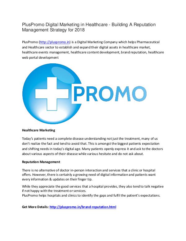 PlusPromo Digital Marketing in Healthcare 2018 PlusPromo Digital Marketing in Healthcare