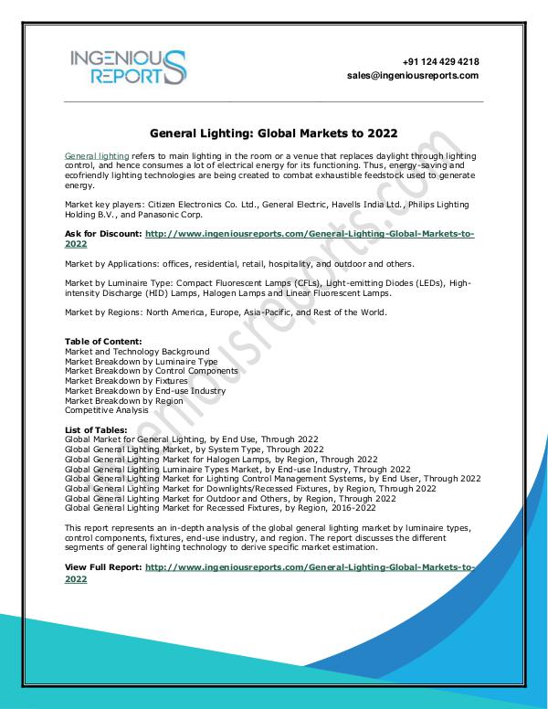 General Lighting Market Trends, Share and Industry Analysis General Lighting Global Markets to 2022