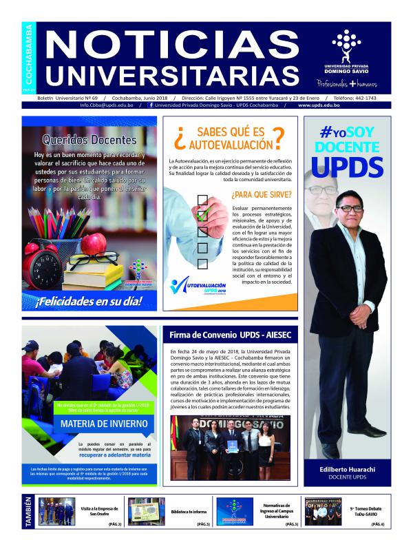 Boletín Universitario UPDS junio 2018 Boletín Universitario UPDS Junio 2018
