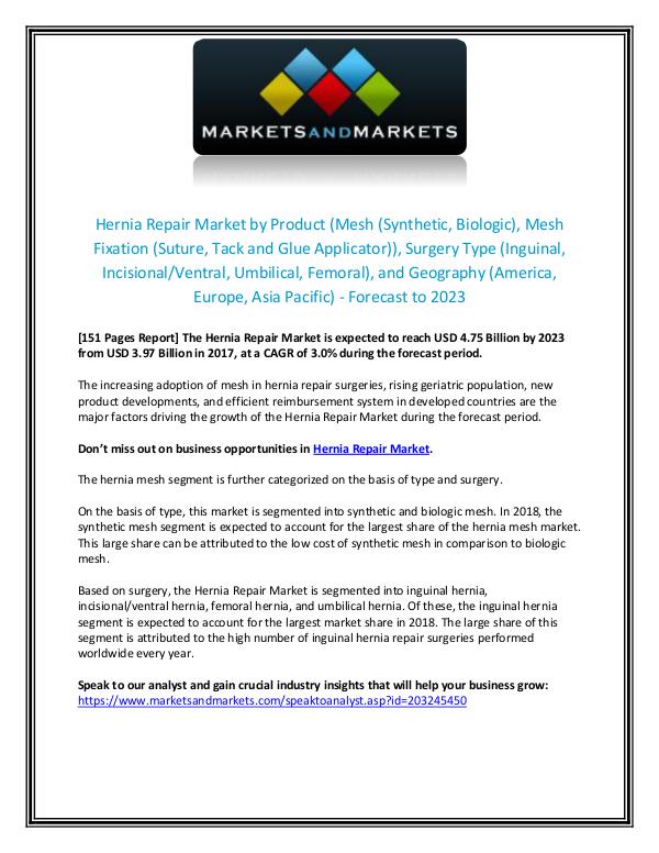 Hernia Repair Market - Forecast to 2023 Hernia Repair Market