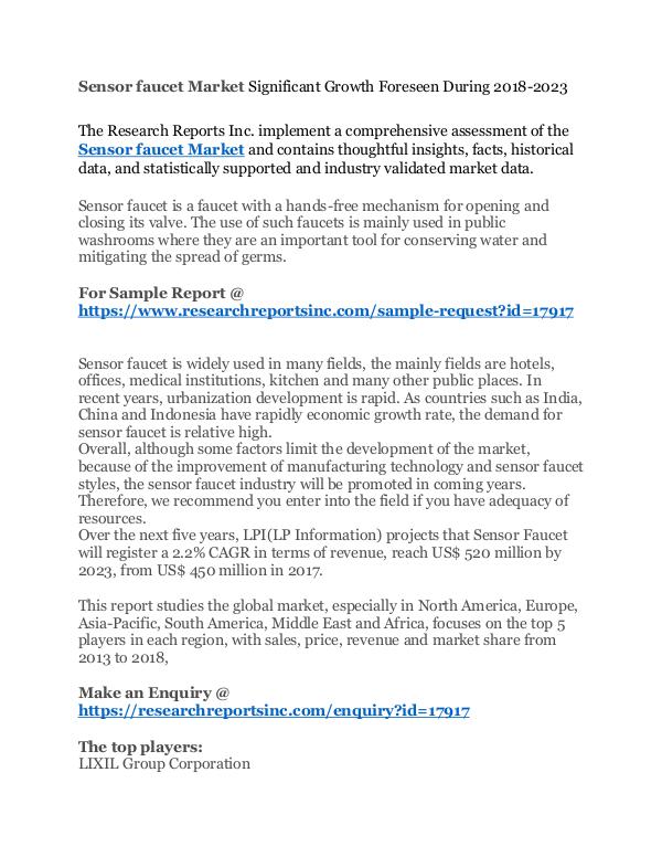 Research Reports Inc Sensor faucet Market