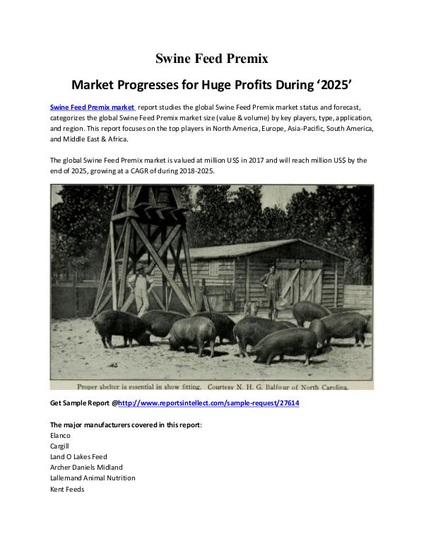 Swine Feed Premix Market Progresses for Huge Profits During ‘2025’ Swine Feed Premix Market Research Report 2025