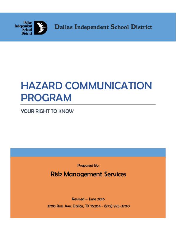 Dallas ISD HazCom Program Hazard Communication Program - DISD - 6-2017