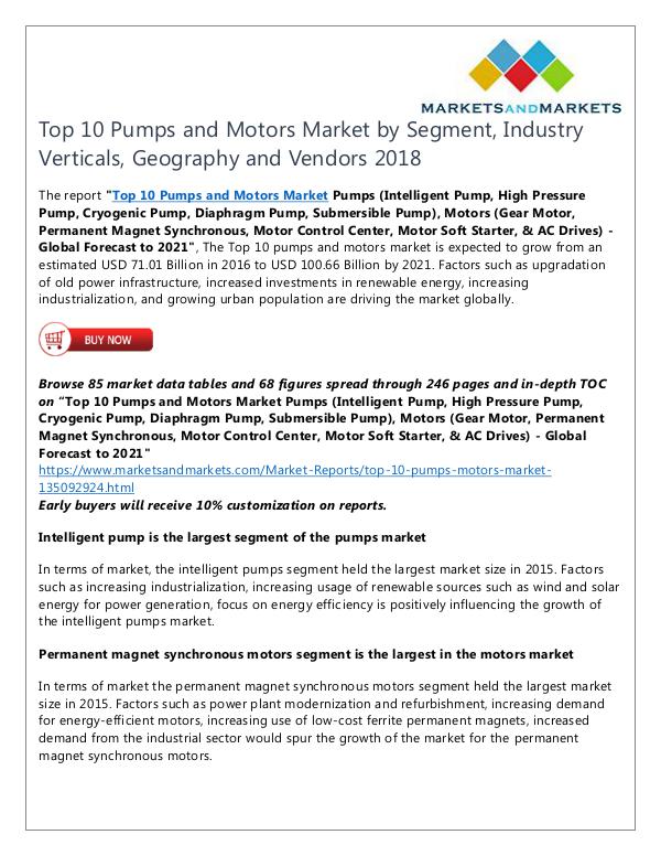 Energy and Power Top 10 Pumps and Motors Market