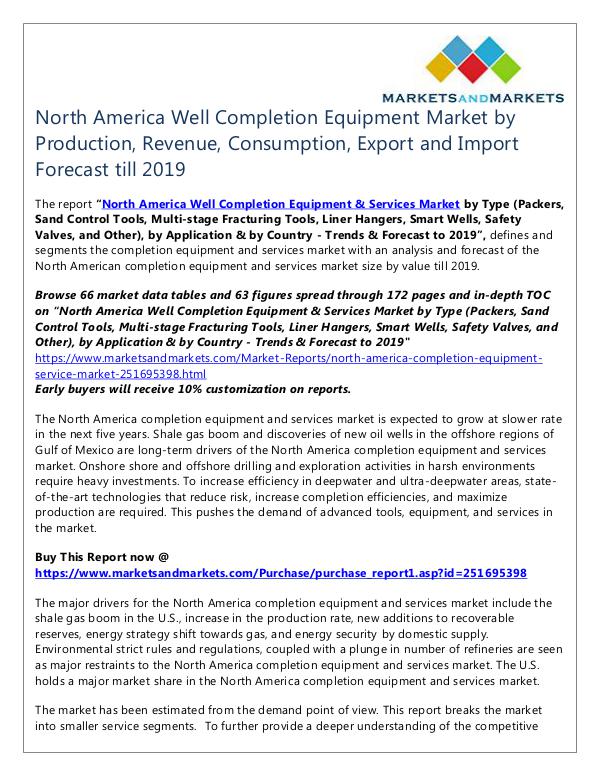 Energy and Power North America Well Completion Equipment Market