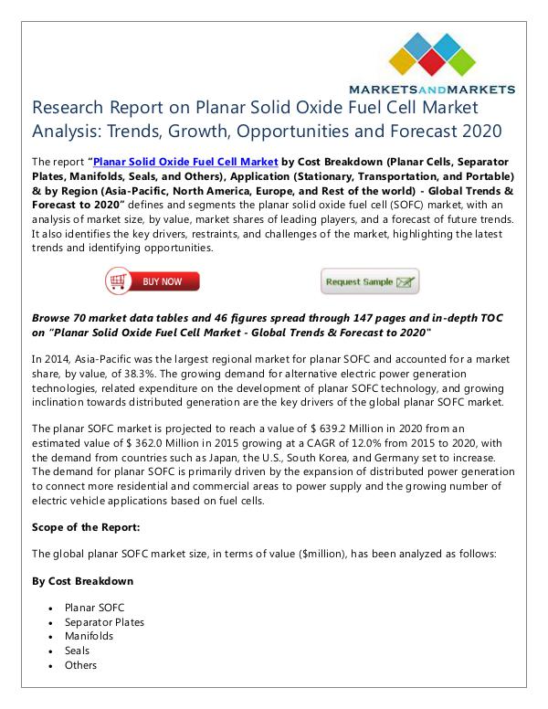 Energy and Power Planar Solid Oxide Fuel Cell Market