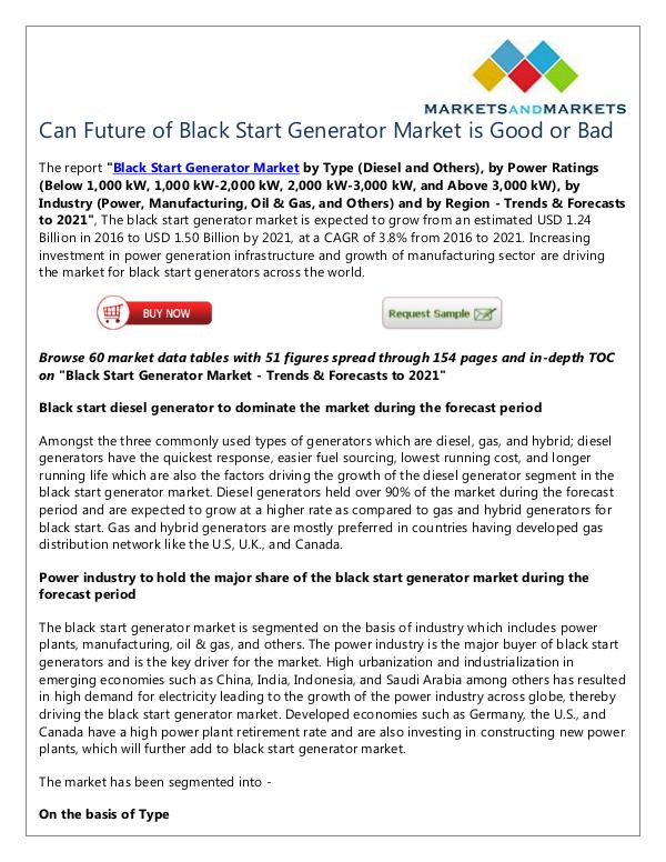 Black Start Generator Market