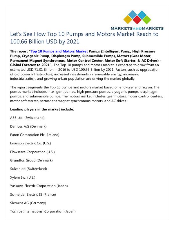 Top 10 Pumps and Motors Market