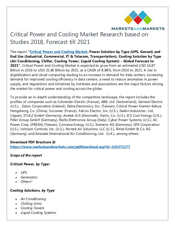 Energy and Power Critical Power and Cooling Market