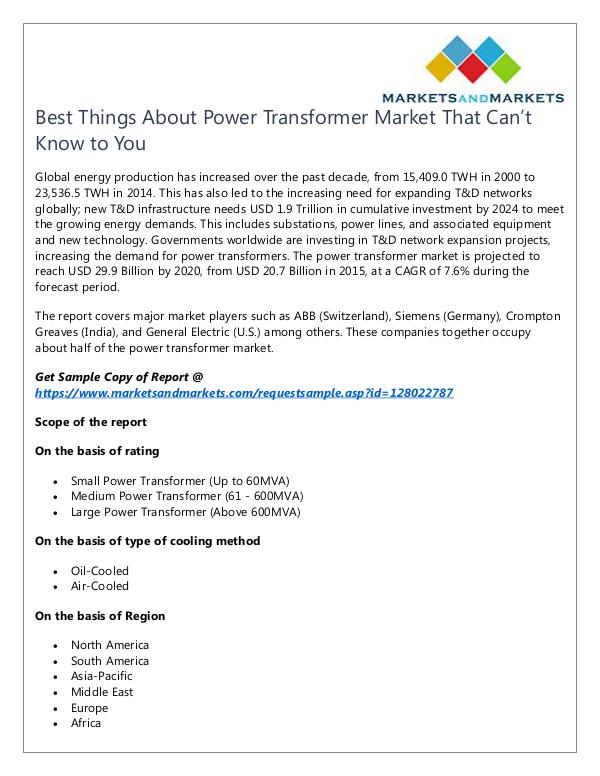 Energy and Power Power Transformer Market