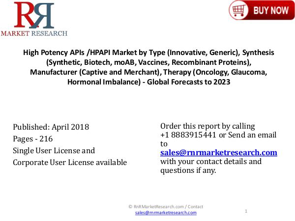 High Potency APIs Market Global Research & Analysis Report 2023 High Potency APIs HPAPI Market