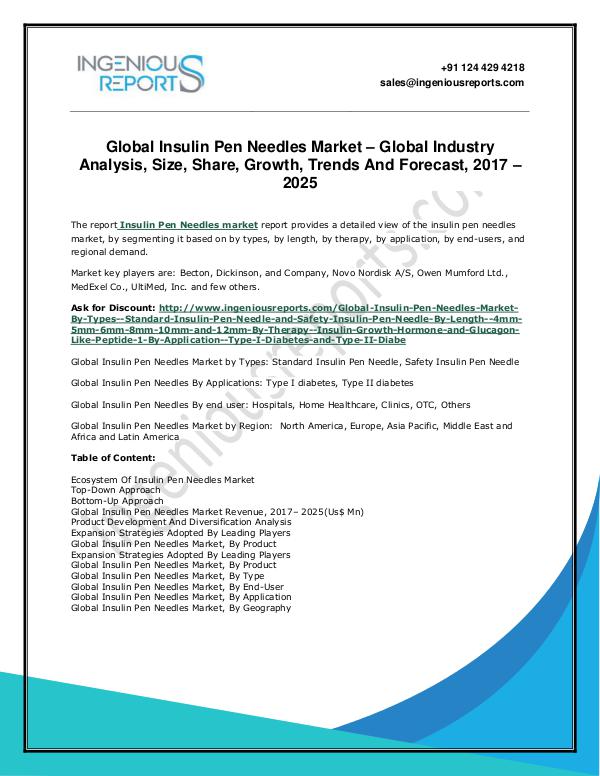 Insulin Pen Needles Market: Global Demand Analysis & Opportunity Insulin Pen Needles market