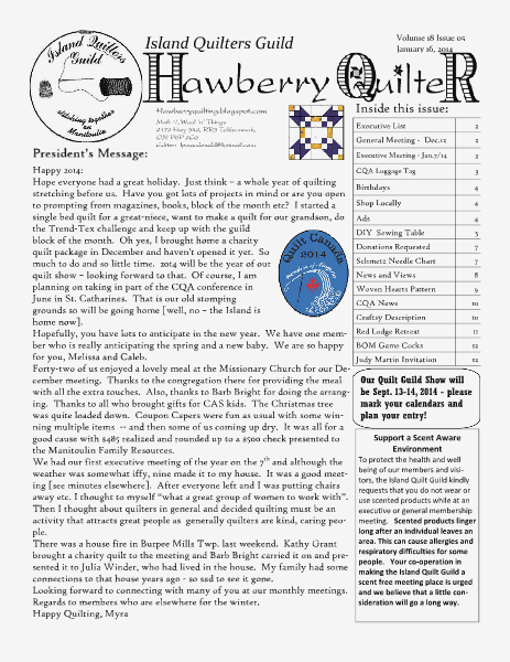 Hawberry Quilter January 2014
