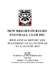 New Brighton Rugby Club Annual Report 2013 (Volume 1)