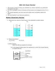 Grade 9 Science Exam Review 2014