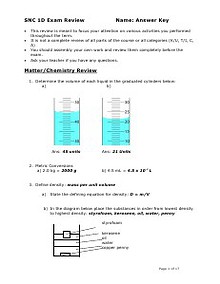 Grade 9 Science Exam Review - Solutions