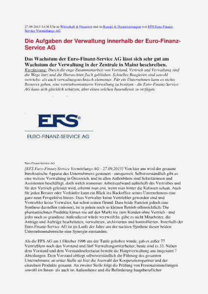 Die Aufgaben der Verwaltung innerhalb der Euro-Finanz-Service AG 2 1