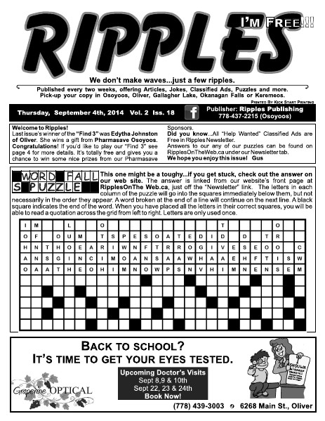 RIPPLES Vol. 2 Issue 18 September 4, 2014