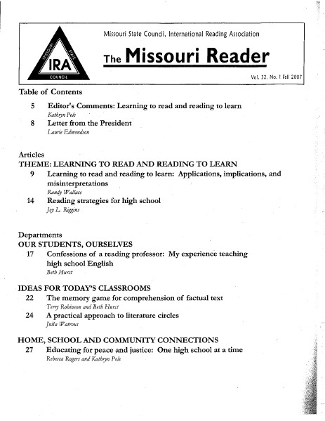 The Missouri Reader Vol. 32, Issue 1